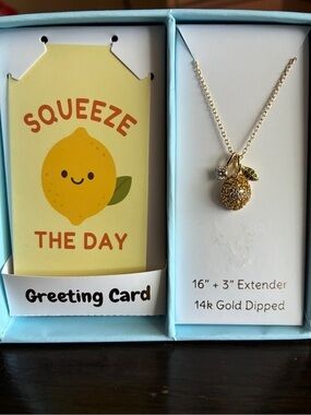 Gold Lemon Pendant Necklace - 14k Gold Dipped 16” adjustable